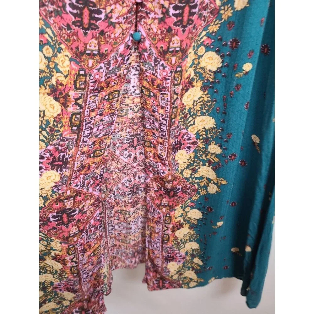 Free People Green Jade Combo BOHO Morning Song Maxi Dress Size Small - Picture 4 of 11